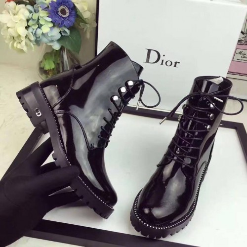 Dior BLACK GLAZED CALFSKIN ANKLE BOOT